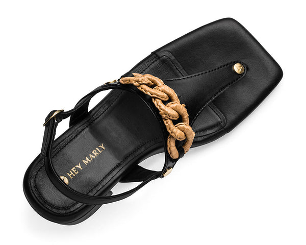 Raffia Chain - Block Heel Mid Black TS