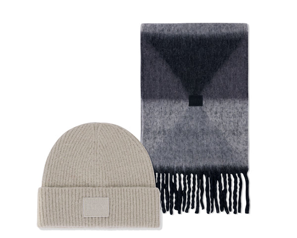 Hey Beanie & Cozy Scarf - Greige / Black