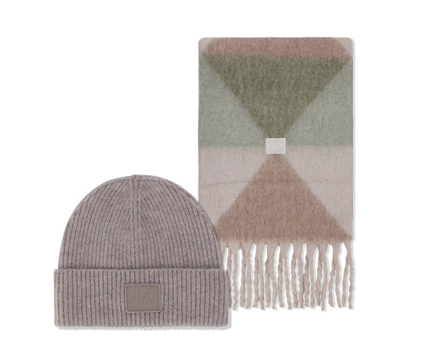 Hey Beanie & Cozy Scarf - Mocha / Green